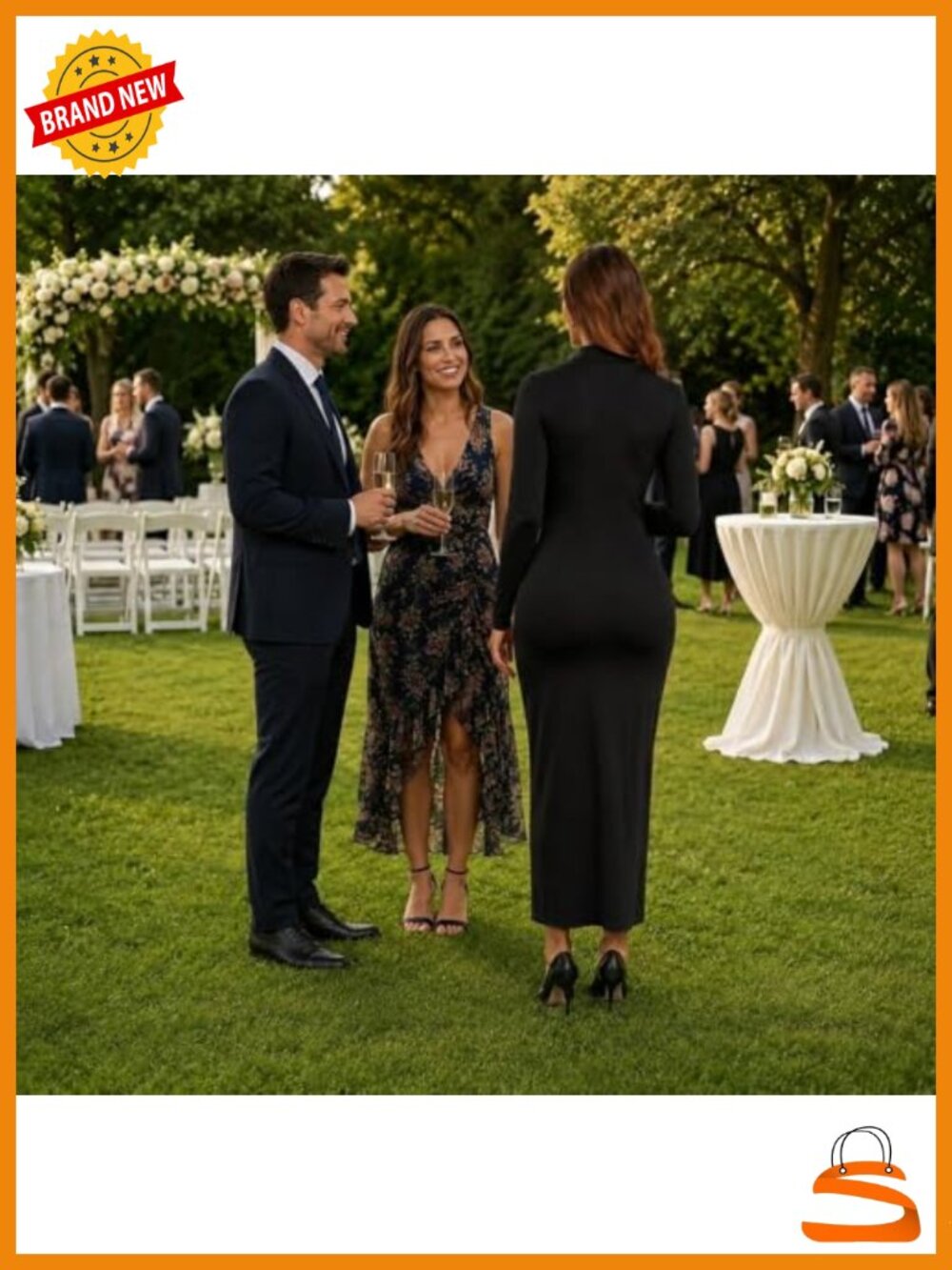 Women's Long Sleeve Bodycon Maxi Dress High Slit Wedding Guest - Picture 5 of 5